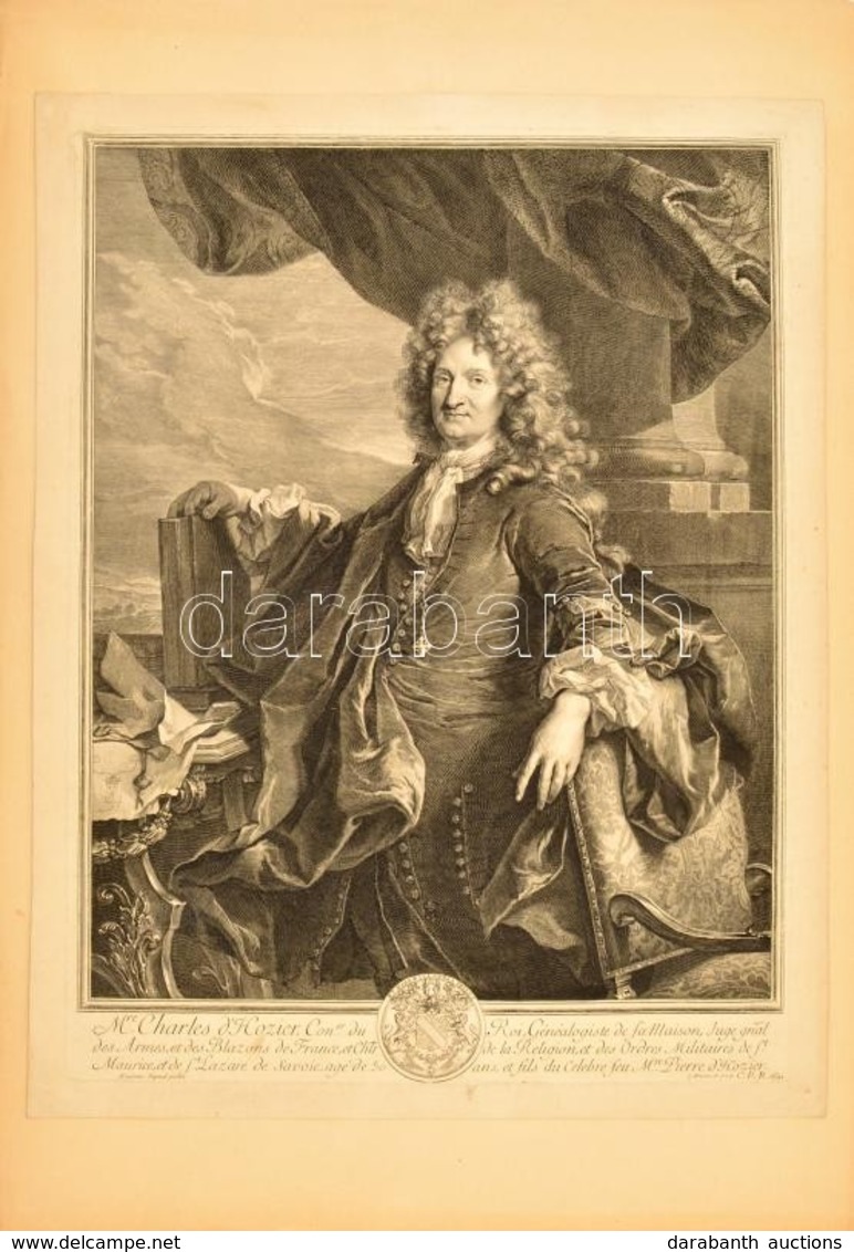 Gérard Edelinck (1640-1707): Charles-René D'Hozier (1640-1732) Genealogus, Történész Nagyméretű Rézmetszetű Portréja. Hy - Estampes & Gravures