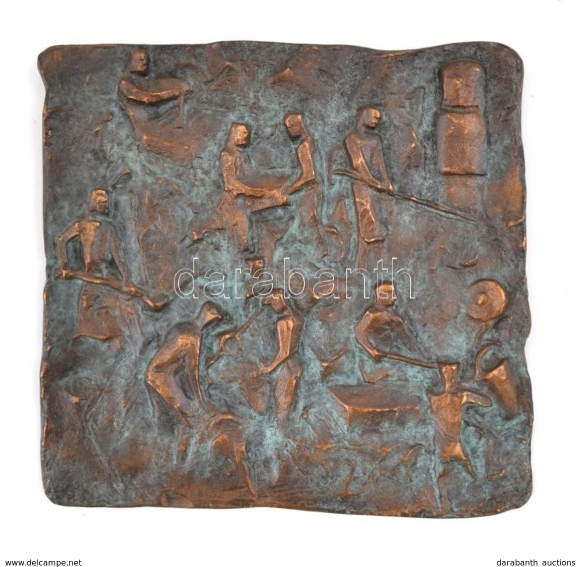 Jelzett (Röperwerk) Gyári Munkások, Bronz Relief, 15×16 Cm - Sonstige & Ohne Zuordnung