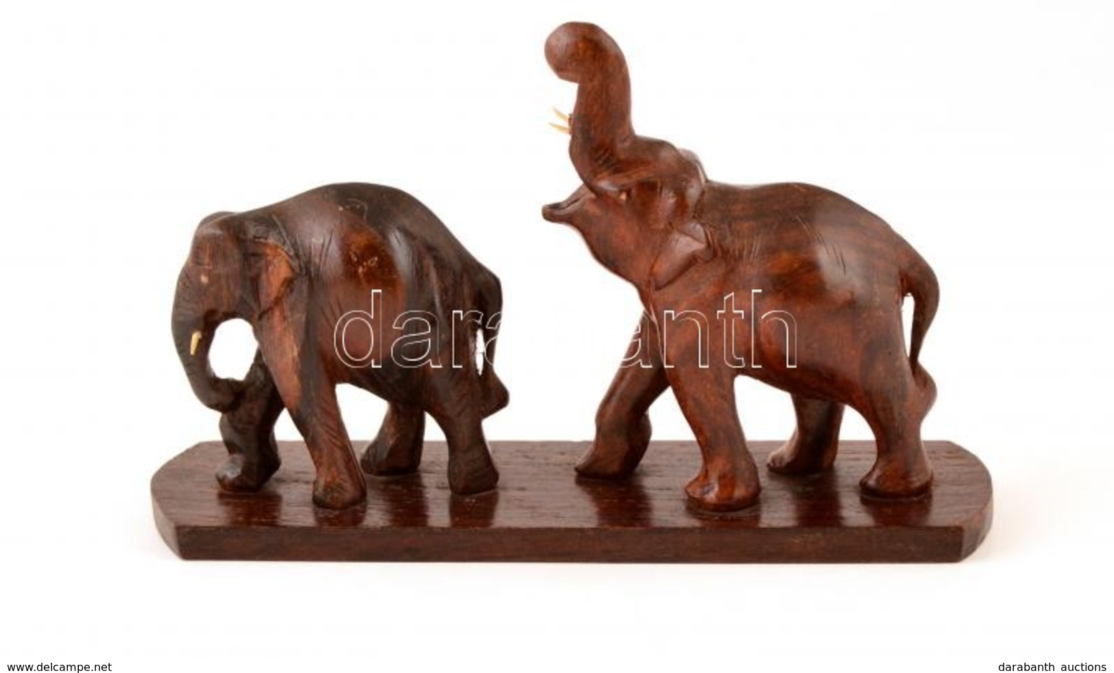 Indiai Elefántok Faragott Fa Szobor. 24x14 Cm - Autres & Non Classés