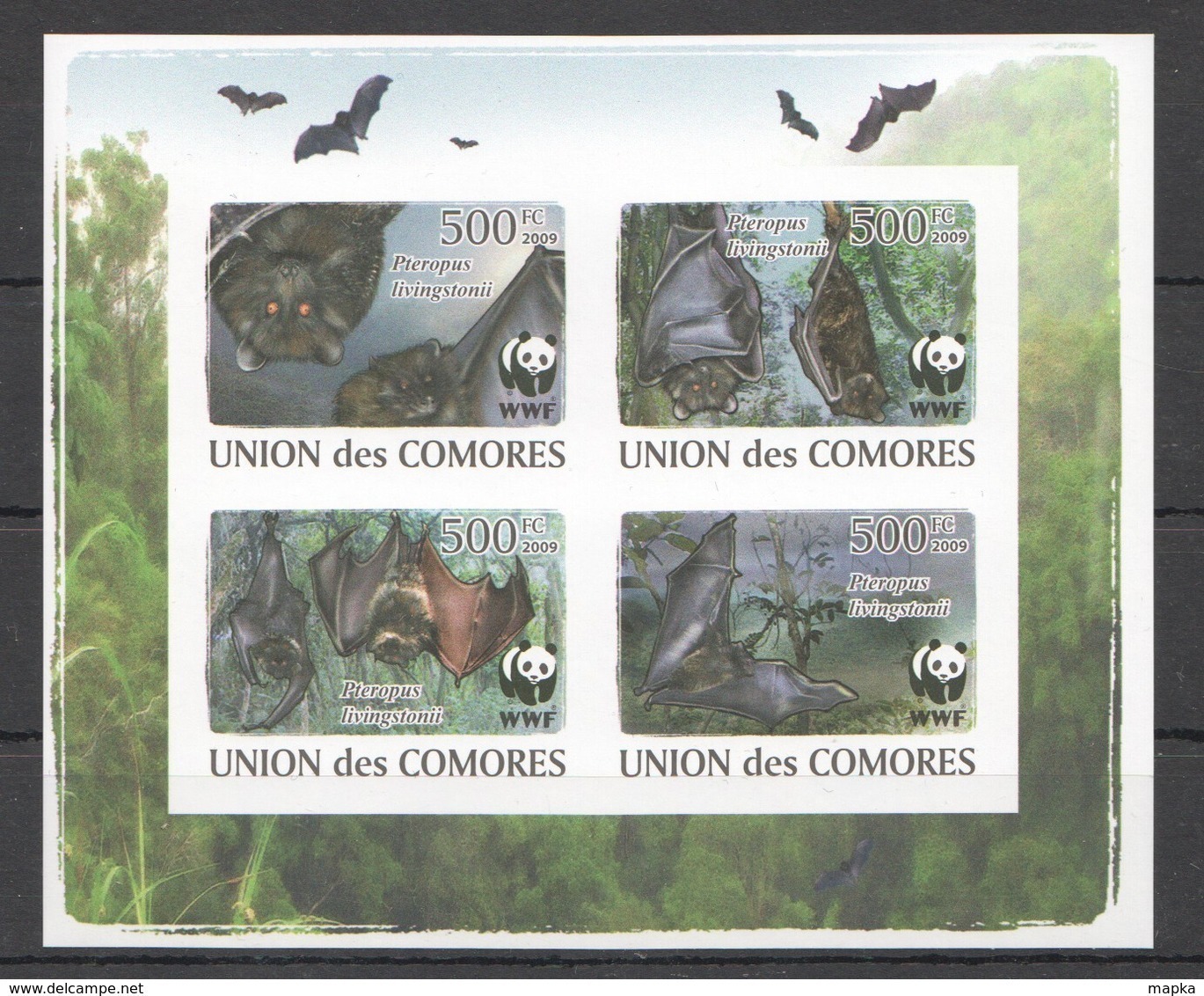 UC369 !!! IMPERFORATE 2009 UNION DES COMORES FAUNA WWF WILD ANIMALS BATS 1KB MNH - Sonstige & Ohne Zuordnung
