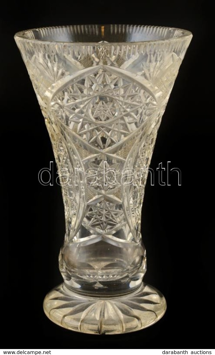 Csiszolt ólomkristály Váza, Jelzés Nélküli, Karcolásokkal  M:20,8 Cm - Verre & Cristal