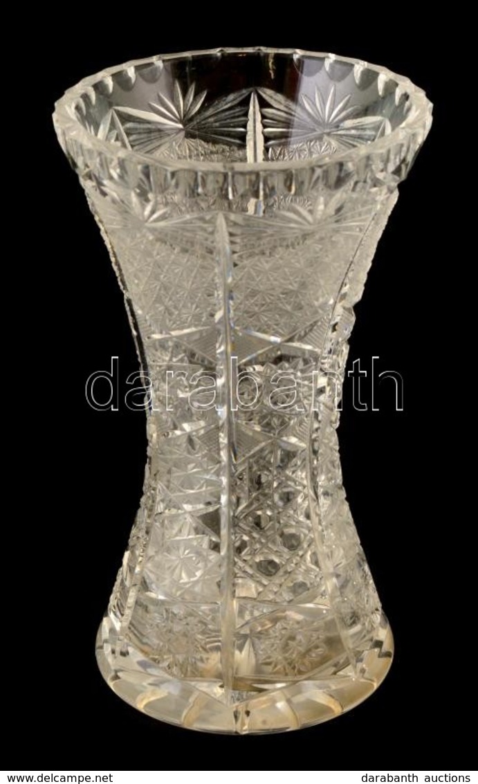 Csiszolt ólomkristály Váza, Jelzés Nélküli, Apró Karcolásokkal  M:18 Cm - Verre & Cristal