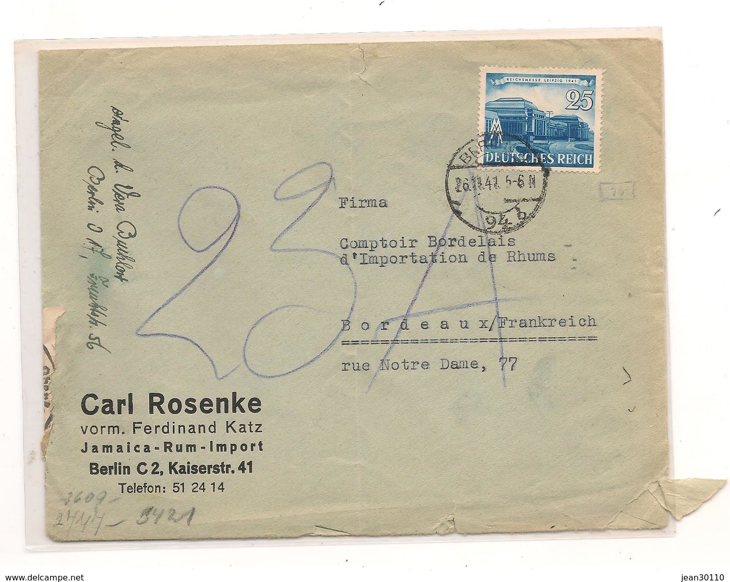 1946 ENVELOPPE AVEC CENSURE DE BERLIN   POUR BORDEAUX - Guerre De 1939-45