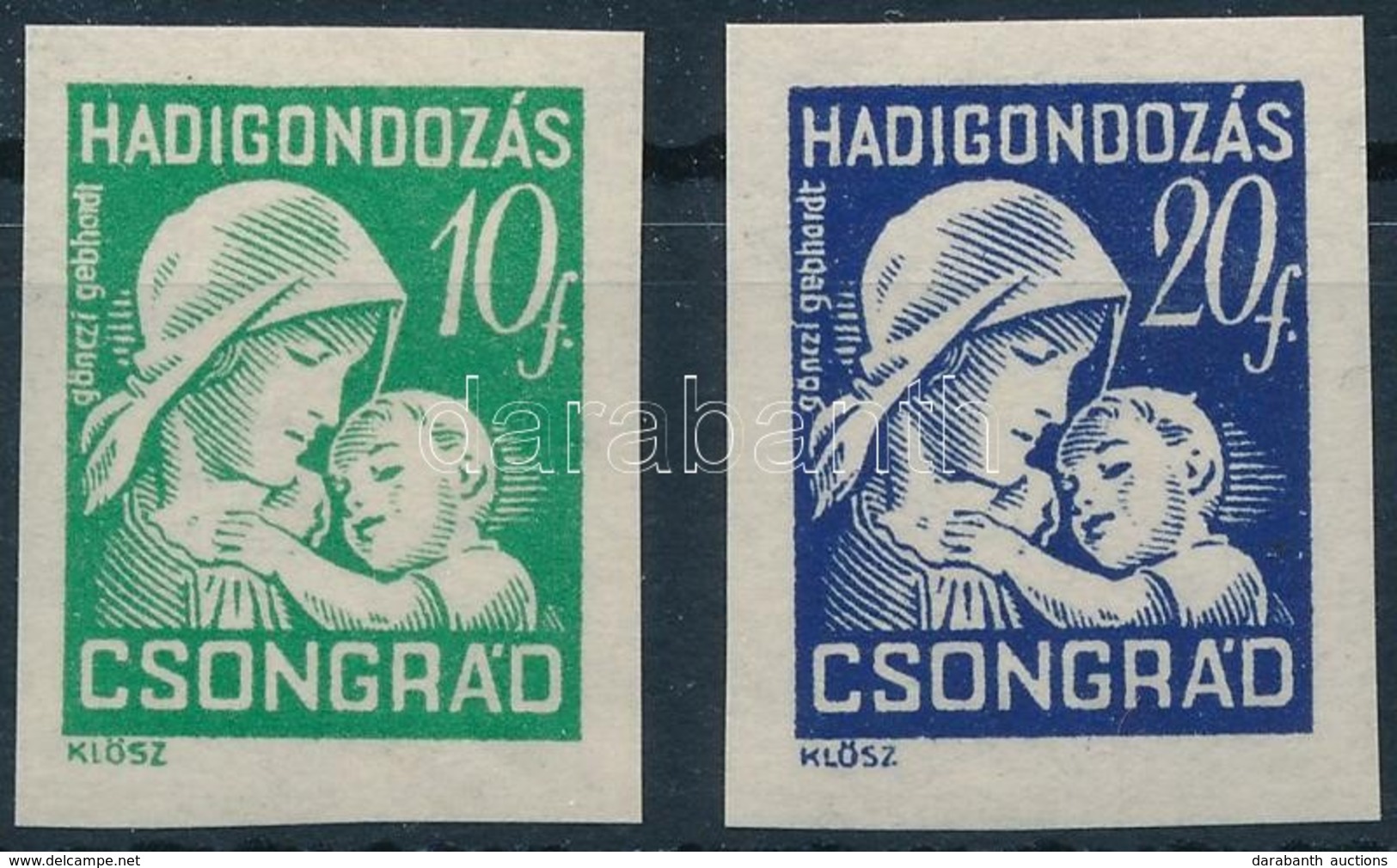 ** Csongrád 1941 10f és 20f Hadigondozás Bélyegek Használatlan, Fogazatlan Próbanyomatai - Ohne Zuordnung