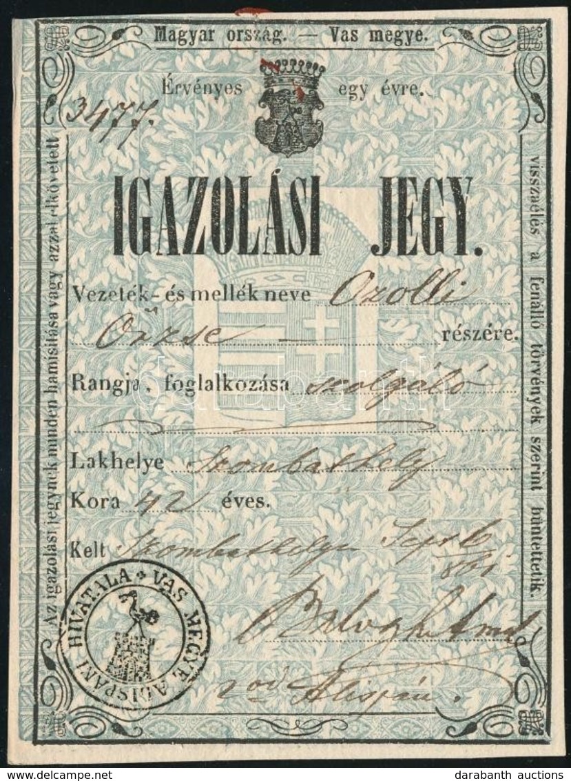 1861 Igazoló Jegy Szolgáló Részére - Ohne Zuordnung