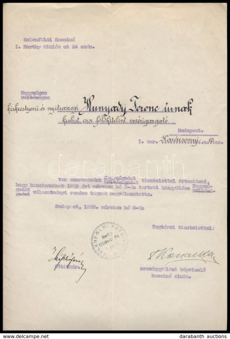 1928 Bp., A Kelenföld Kaszinó értesítője Kaszinói Rendes Taggá Való Választásról - Non Classés