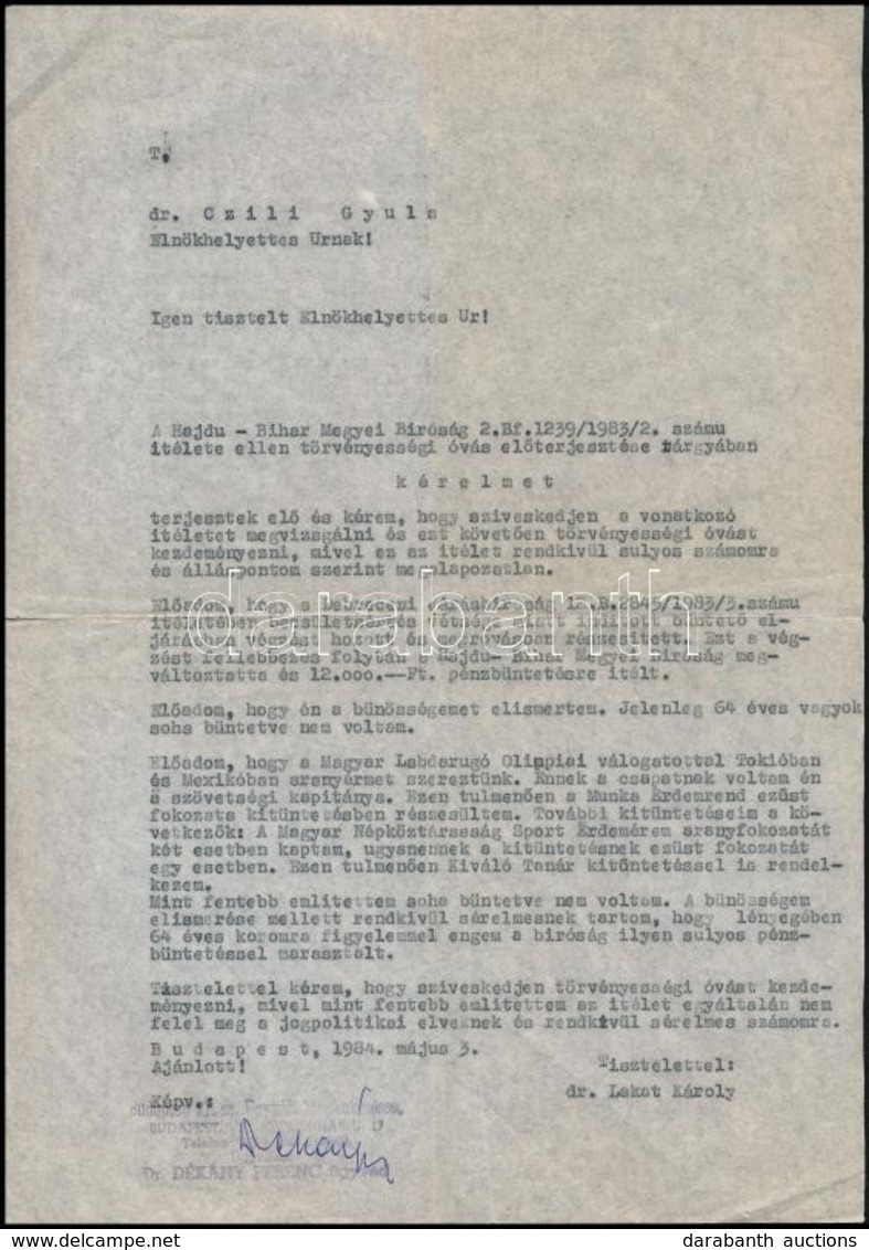 1984 Lakat Károly Volt Szövetségi Kapitány Nevében írt ügyvédi Levél - Ohne Zuordnung
