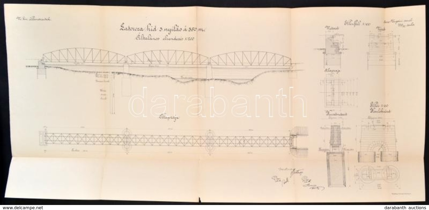 1905 Magyar Kir Államvasutak Latorca-híd Vasúti Híd Tervrajza. 84x44 Cm - Ohne Zuordnung