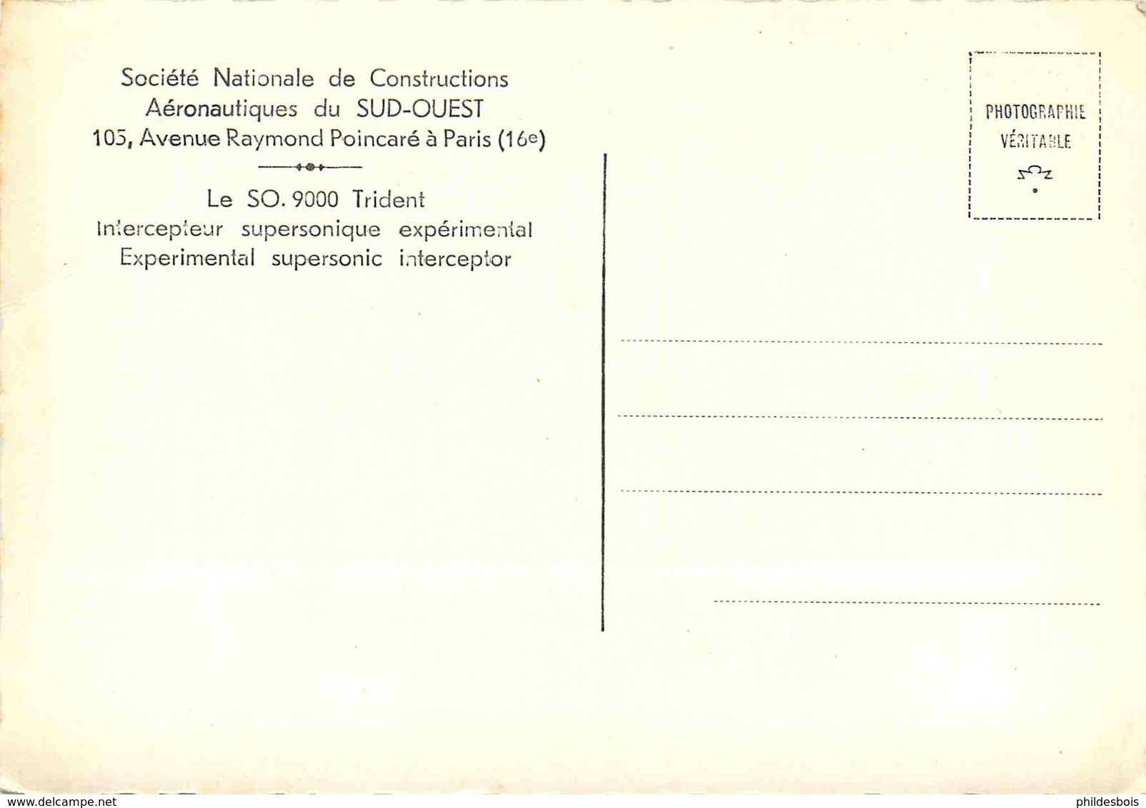 AVIATION  Société Nationale De Constructions Aeronautiques Du SUD OUEST LE SO 9000 Trident  ( Cpsm) - Helicópteros