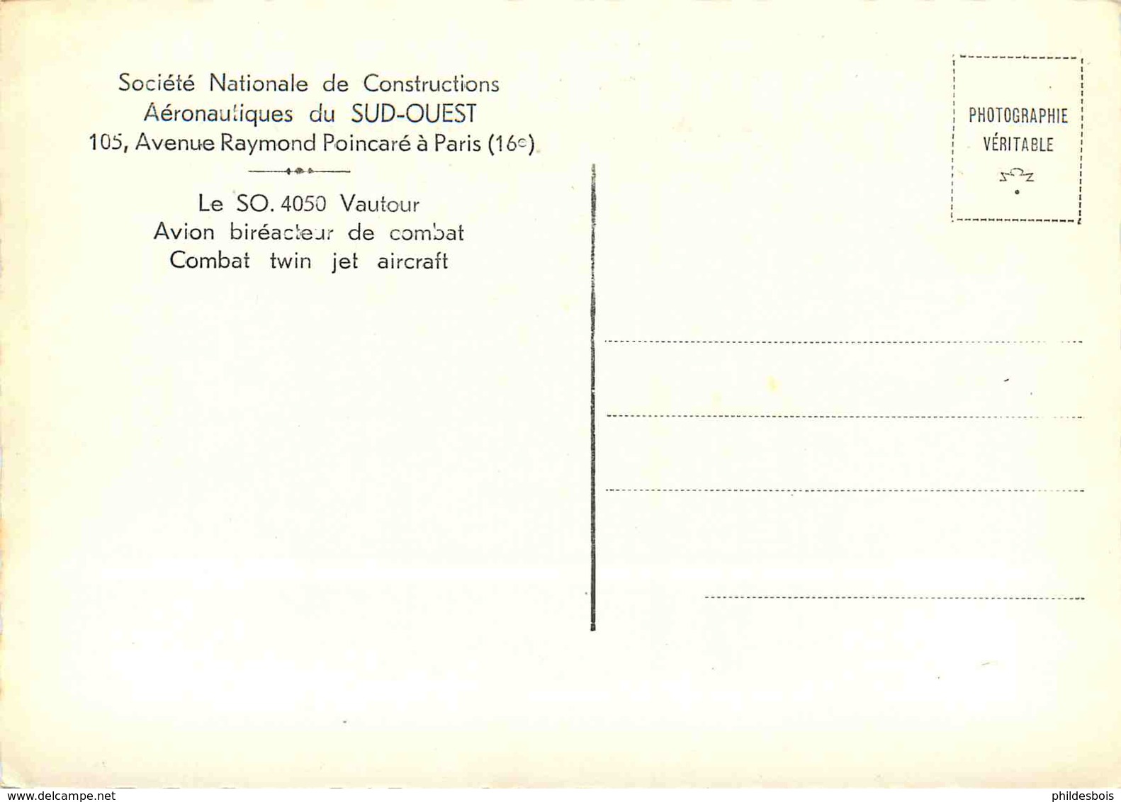 AVIATION  Société Nationale De Constructions Aeronautiques Du SUD OUEST LE SO 4050 Vautour   ( Cpsm) - Elicotteri