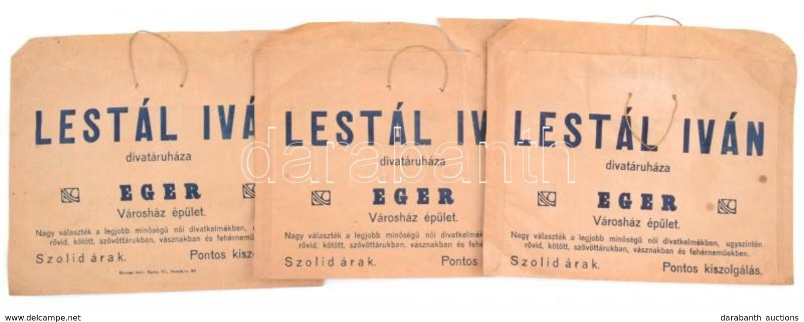 Cca 1930 Lestál Iván Divat áruház Eger 3 Db Reklámos Papír Táska 21x18 Cm - Werbung