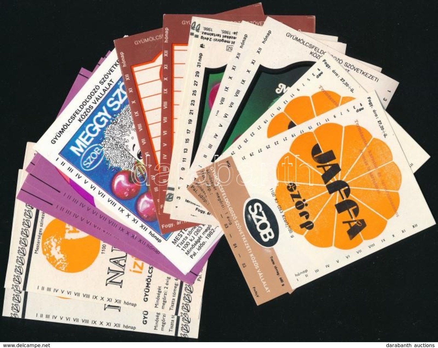 1982-1986 Szobi Gyümölcsfeldolgozó Közös Vállalat Hétféle Címke, összesen 21 Db - Publicités
