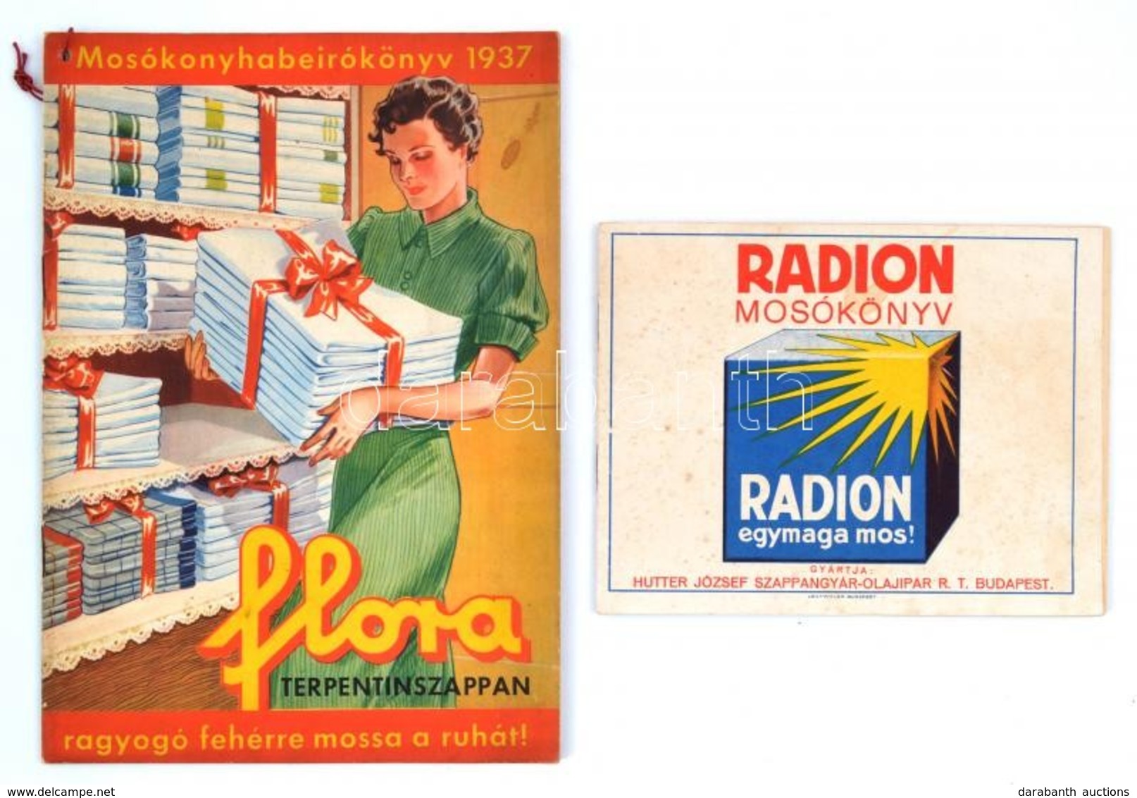 1937 Flora Terpentinszappan, Mosókonyha Beírókönyv+cca 1930 Radion Mosókönyv. - Werbung