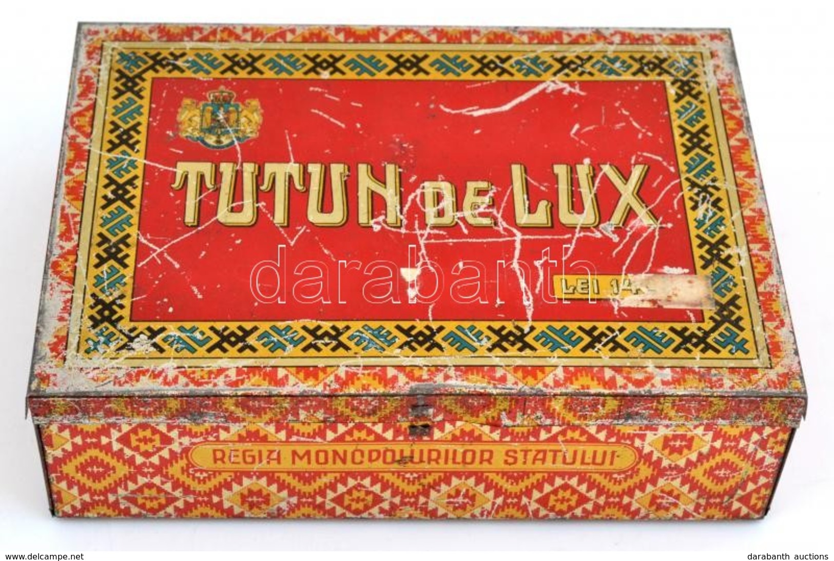 Cca 1940 Tutun De Lux. Román Cigarettás Fém Doboz 18x14 Cm - Publicités