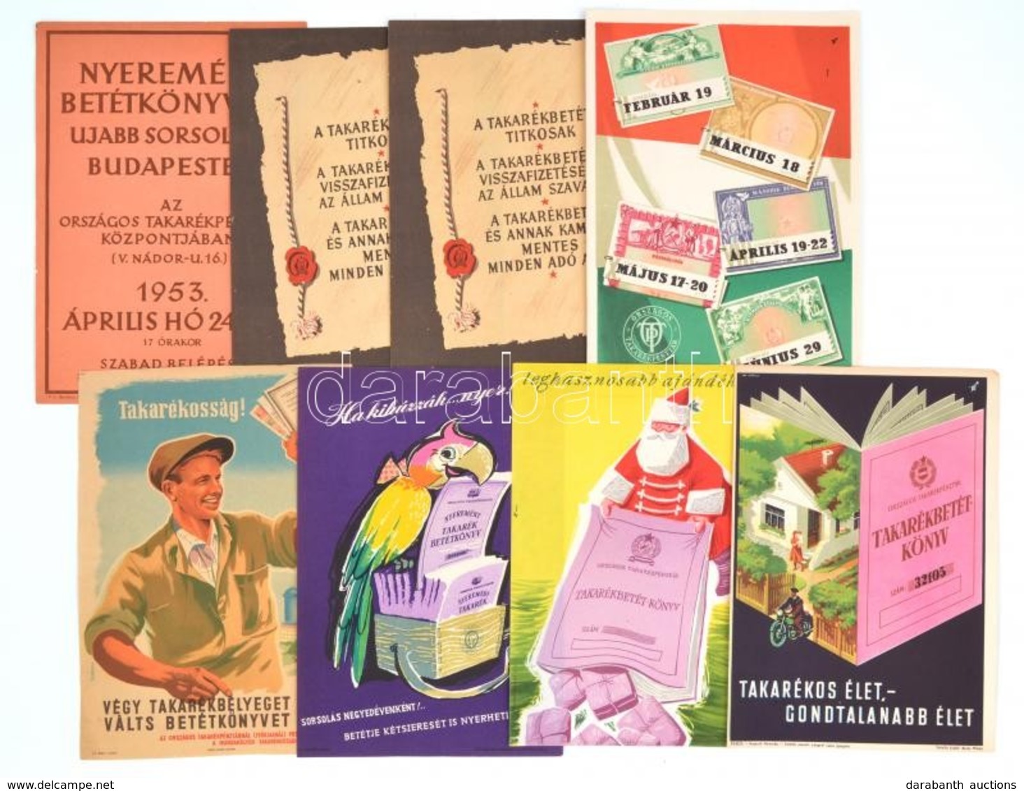 Cca 1950-1953 8 Db Országos Takarékpénztár és Takarékbetétkönyv Reklám, 23x17 Cm és 24x17 Cm Közötti Méretben. - Werbung