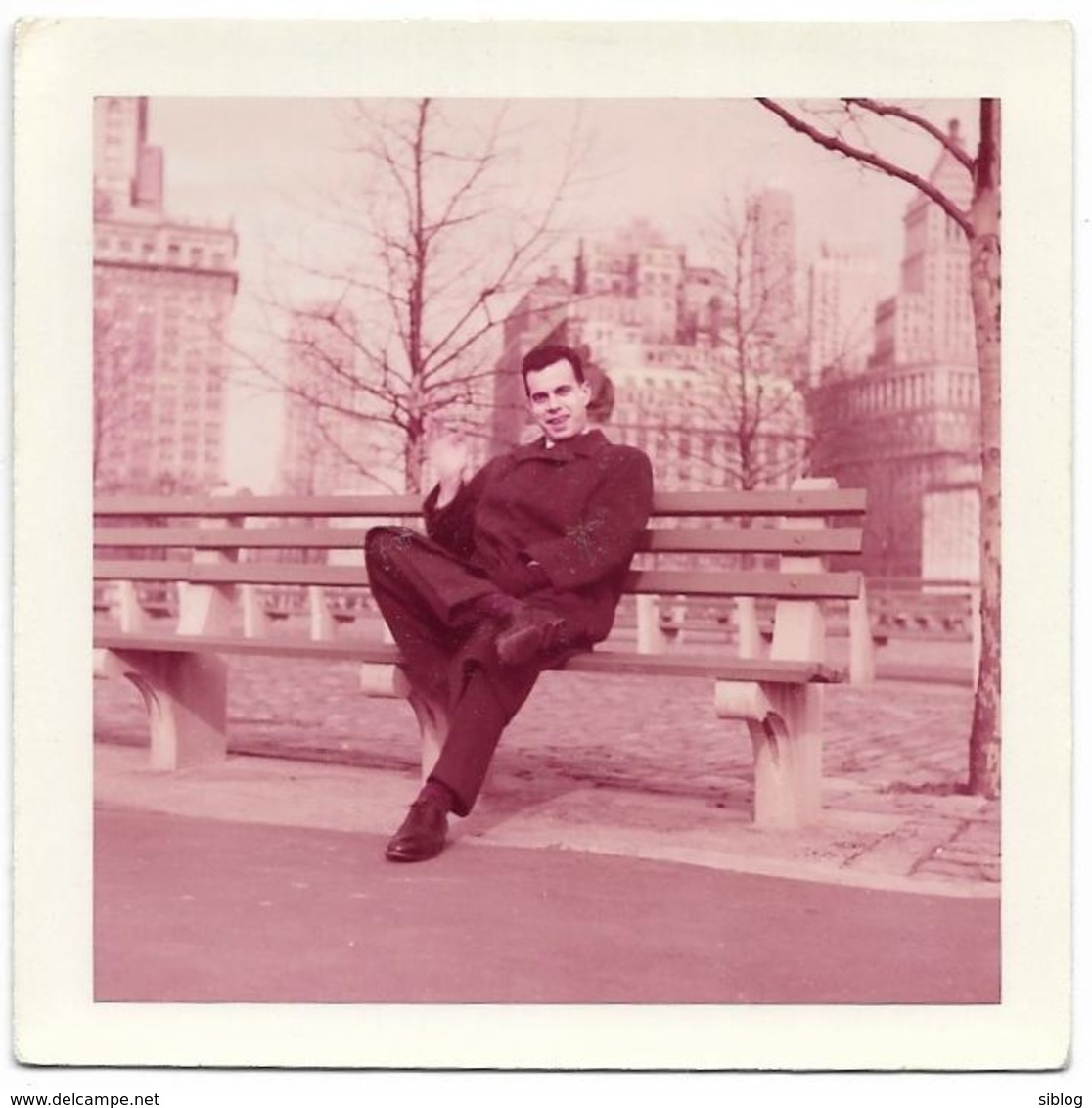 PHOTO  - Jeune Homme Assis Sur Un Banc -NEW YORK - Pointe De Manhattan, Jardins De La Battery - Ft 9 X 9 Cm (voir Verso) - Lieux