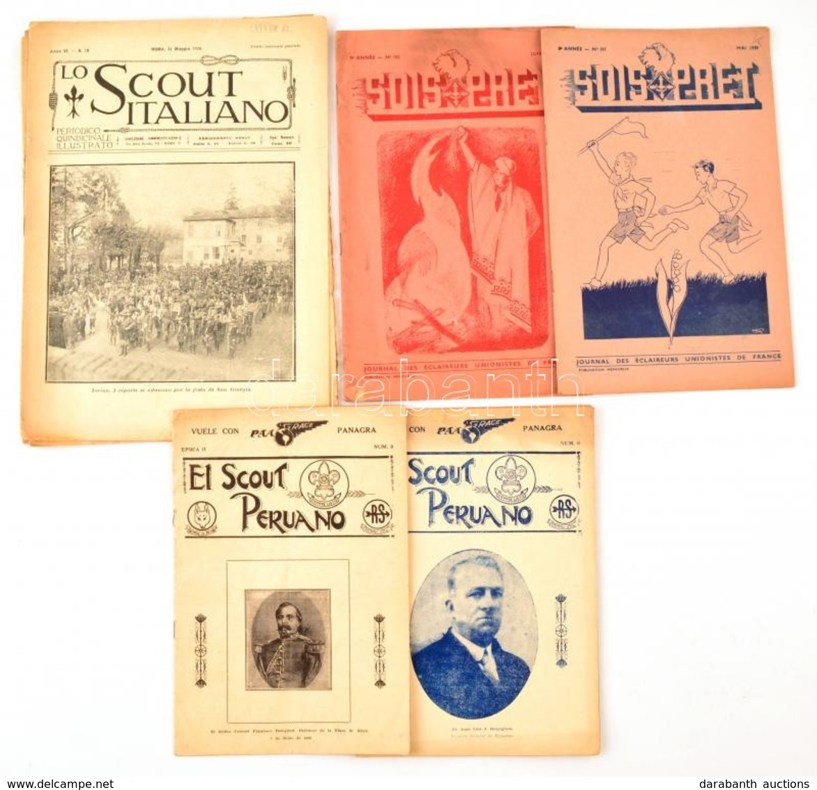 Vegyes Cserkész Lap Tétel, Közte Olasz, Francia és Perui Lapok, 9 Db: 
4 Db Lo Scout Italiano 1921. Marzo, 1922. Aprile, - Scoutisme