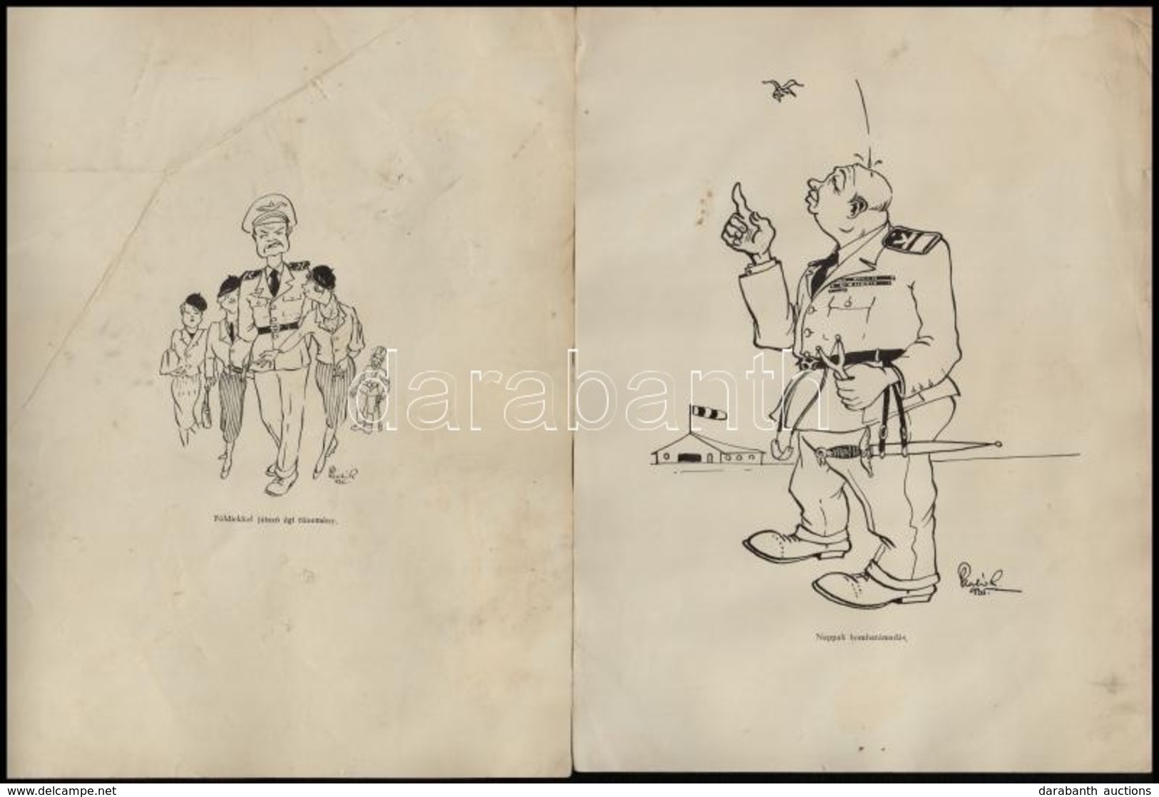 1936 Szabó Károly Katonai Karikatúrái Nyomtatásban, 5 Db - Sonstige & Ohne Zuordnung