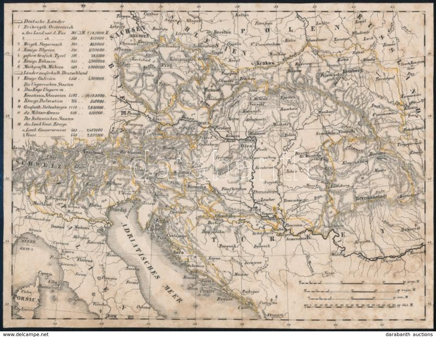 Cca 1820 Osztrák Korona Országainak Térképe és Népessége. Színezett Rézmetszet. 21x16 Cm - Autres & Non Classés