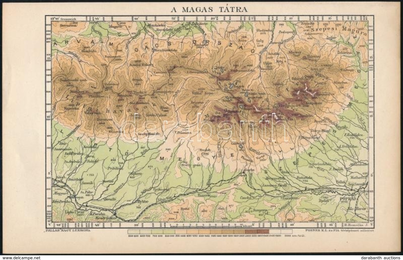 Cca 1910 A Magas-Tátra Térképe, Kiadja: Posner Károly Lajos és Fia Térképészeti Műintézete, 15×24 Cm - Autres & Non Classés