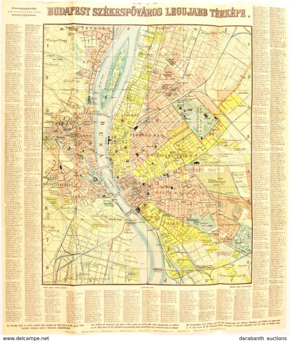 Cca 1903 Budapest Székesfőváros Legújabb Térképe, Kiadja: Barta Lajos, Bp., Károlyi György-ny.,a Széleken Utcanévjegyzék - Sonstige & Ohne Zuordnung