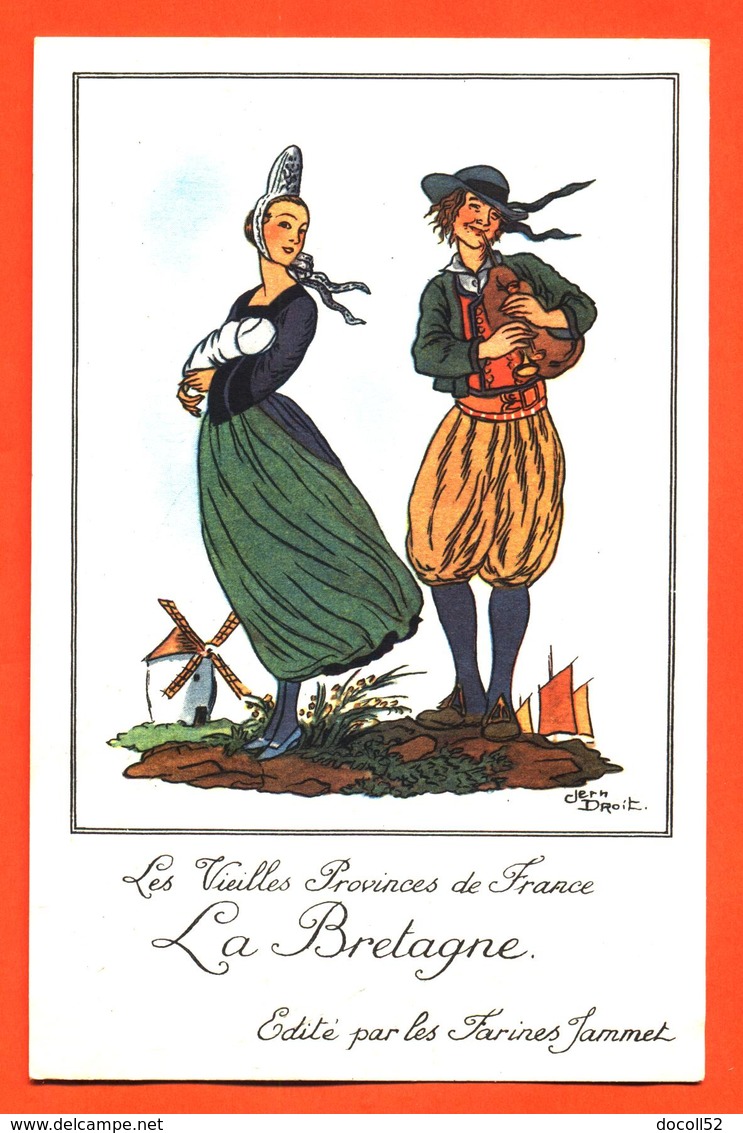 CPA Illustrée Par Jean Droit " La Bretagne " Dos Publicitaire Farines Jammet - Droit