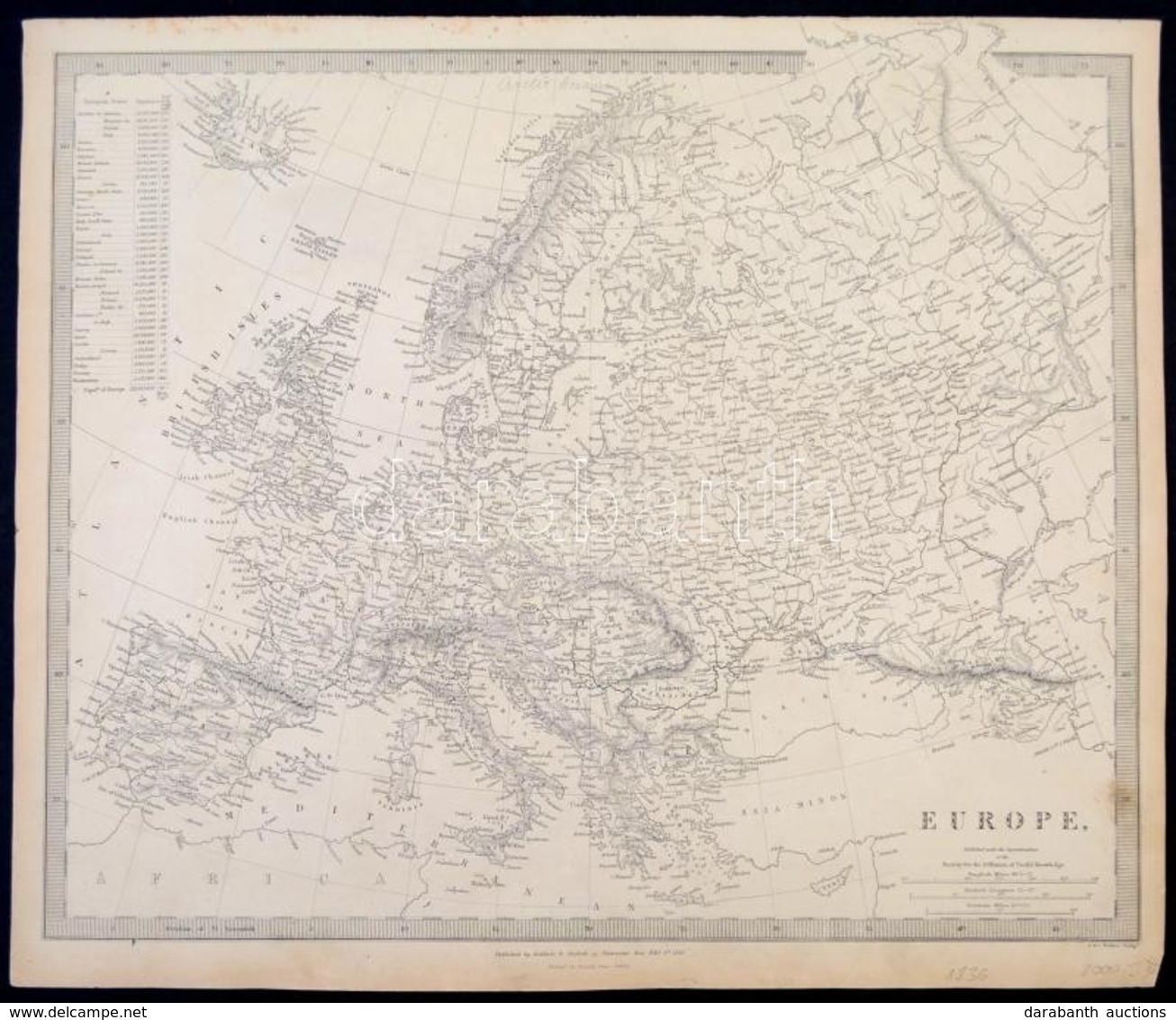 1836 Európa Nagyméretű Rézmetszetű Térképe. / 1836 Map Of Europe Society For Diffusion Of Useful Knowledge . Engraving   - Sonstige & Ohne Zuordnung