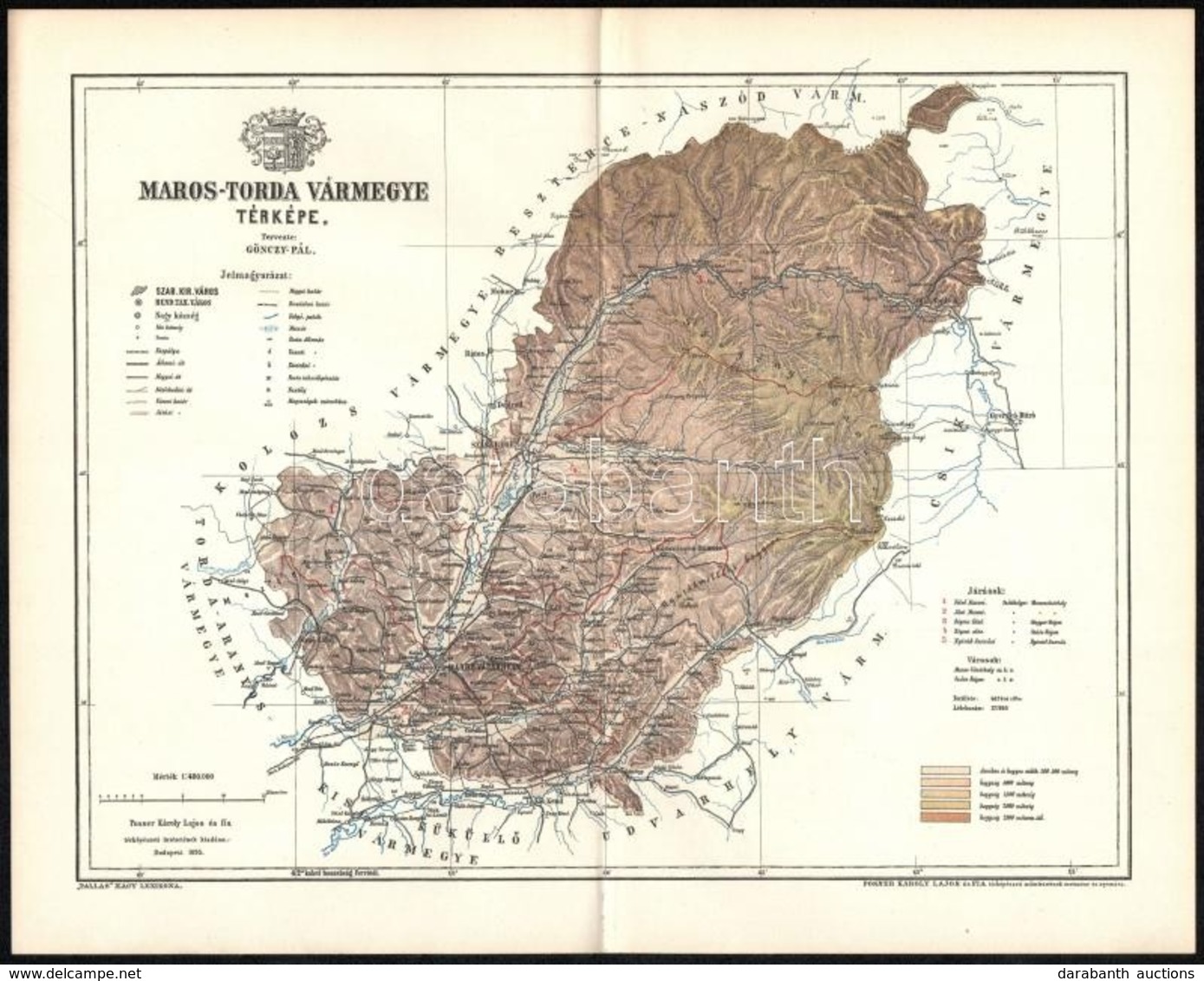 1893 Maros-Torda Vármegye Térképe, Tervezte: Gönczy Pál, Kiadja: Posner Károly Lajos és Fia, 24×29 Cm - Sonstige & Ohne Zuordnung