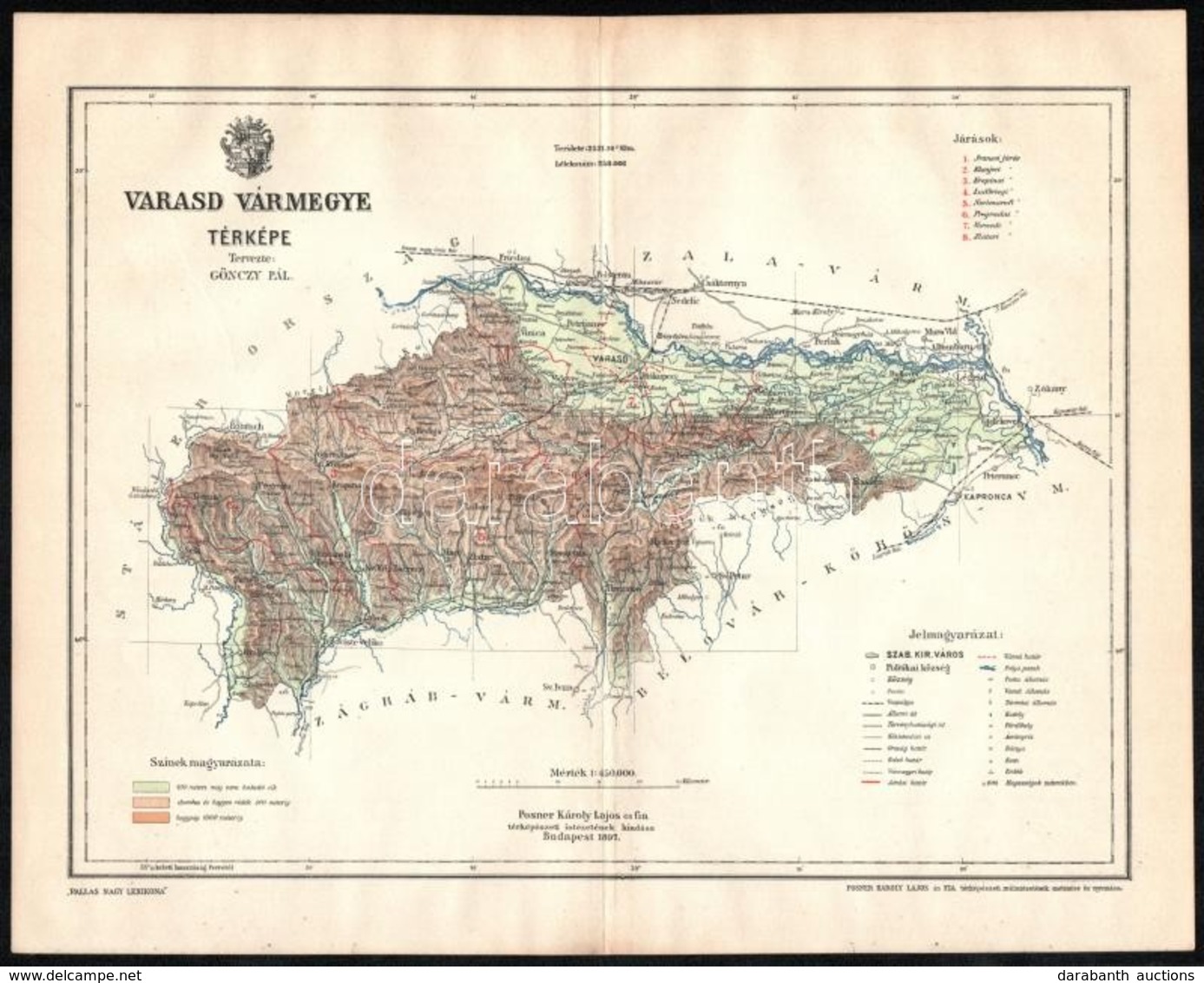 1897 Varasd Vármegye Térképe, Tervezte: Gönczy Pál, Kiadja: Posner Károly Lajos és Fia, 24×29 Cm - Sonstige & Ohne Zuordnung