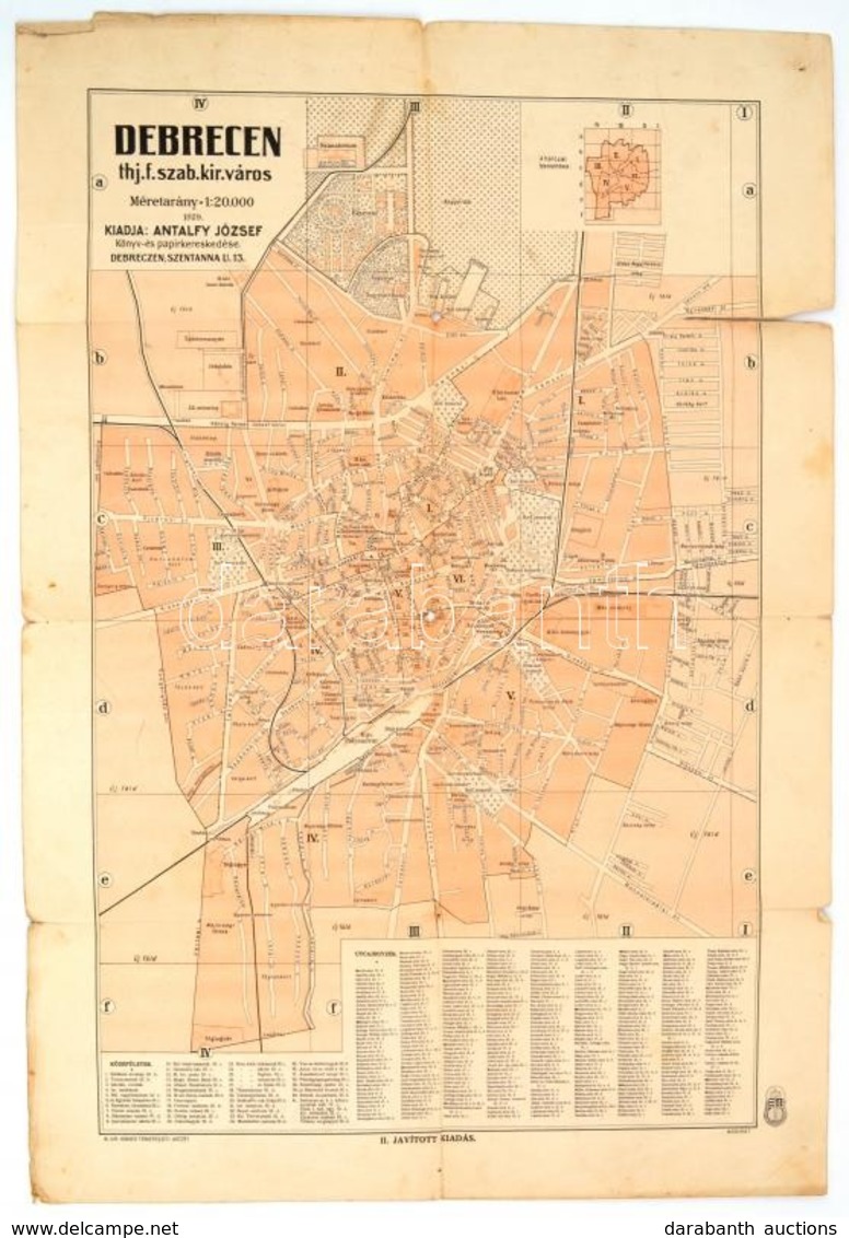 1940 Debrecen Térképe, Kiadja Antalfy József. Bp., M. Kir. Honvéd Térképészeti Intézet, 1:20.000, Hajtásnyomokkal, A Haj - Sonstige & Ohne Zuordnung