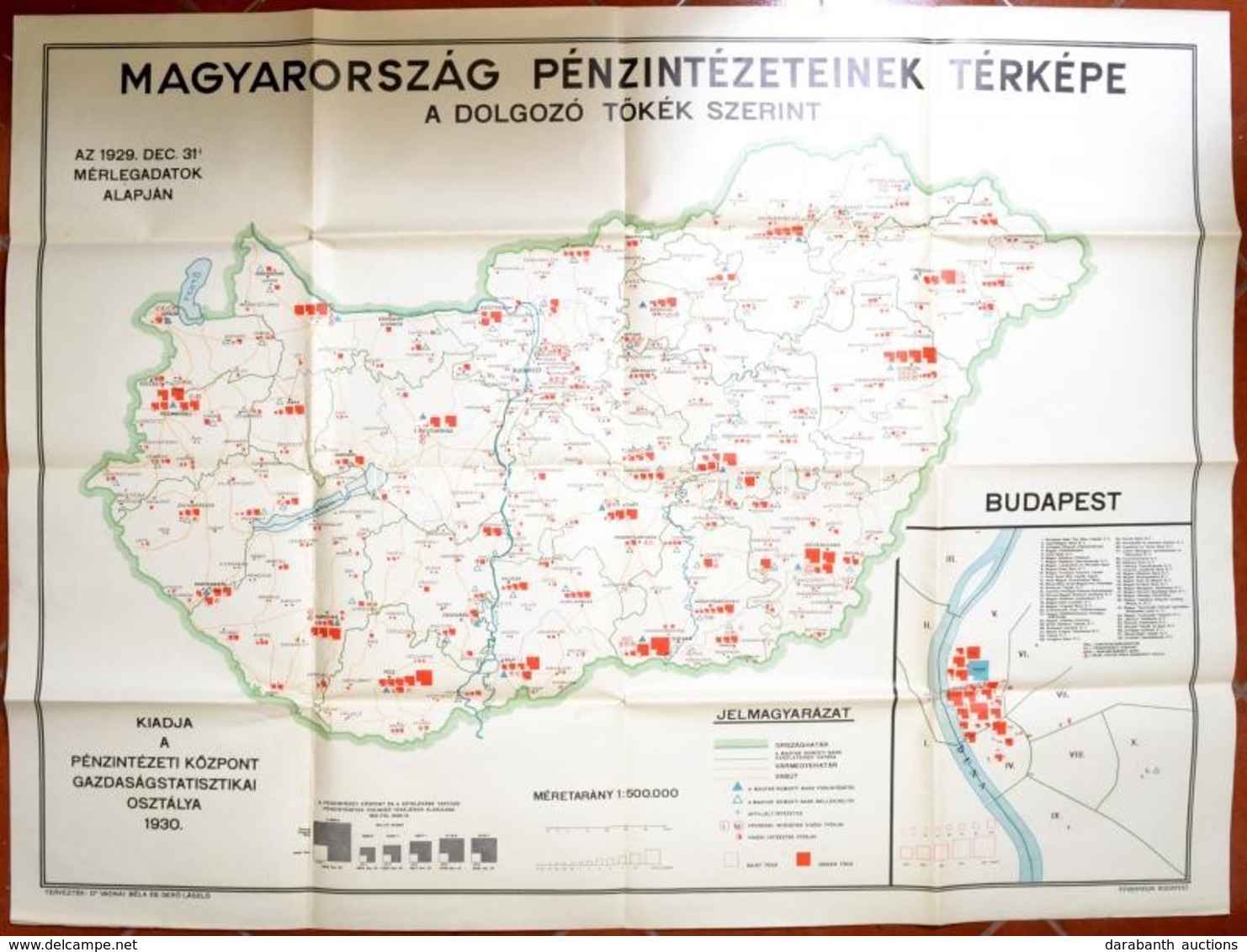 1930 Magyarország Pénzintézeteinek Térképe A Dolgozó Tőkék Szerint, Tervezték: Dr. Vadnai Béla és Gerő László, Bp., Athe - Sonstige & Ohne Zuordnung