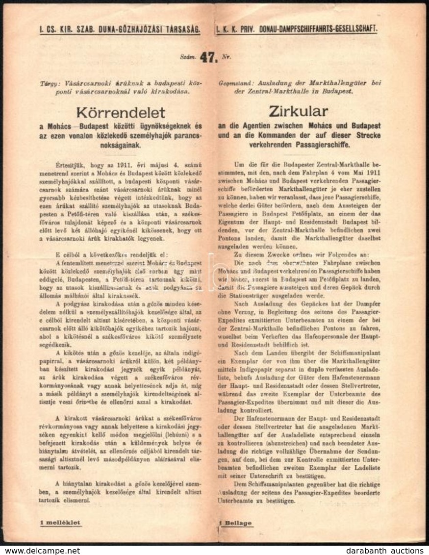 1911 Bp., Kétnyelvű Rendelet A Vásárcsarnoki áruk Kirakodása Tárgyában + Vámtarifa Jegyzéke - Ohne Zuordnung