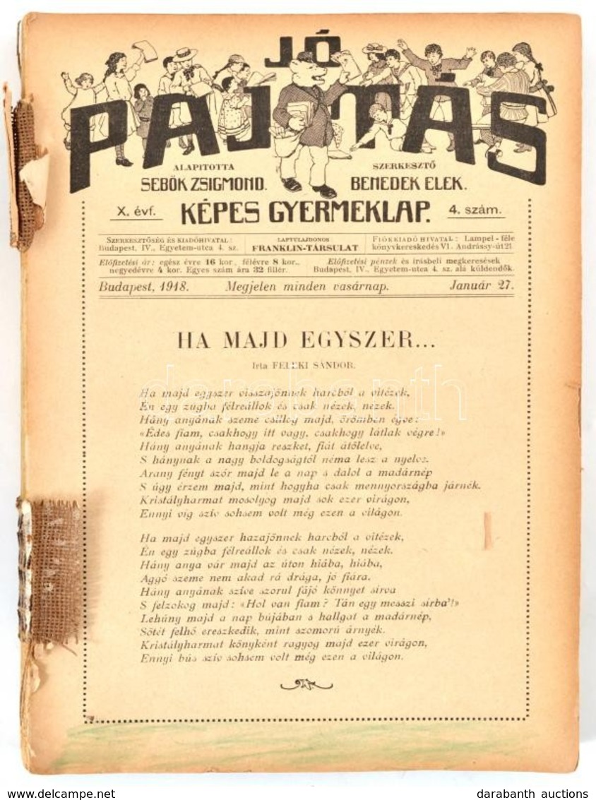 Jó Pajtás. Képes Gyermeklap. Szerk.: Benedek Elek. X. évf. 4.-26. Sz., 1918. Jan. 27. -jun. 30. Borítóhiánnyal, Nem Telj - Ohne Zuordnung