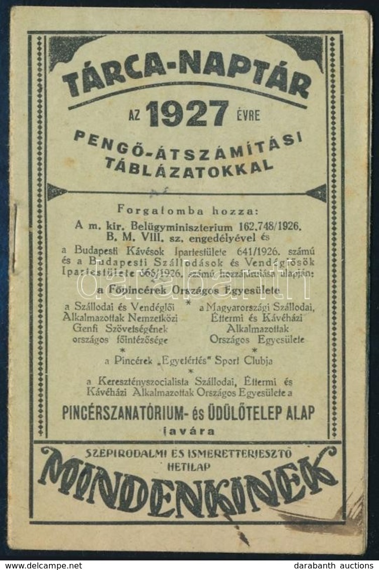 1927 Tárca Naptár Pengő átszámítási Táblázatokkal - Non Classés