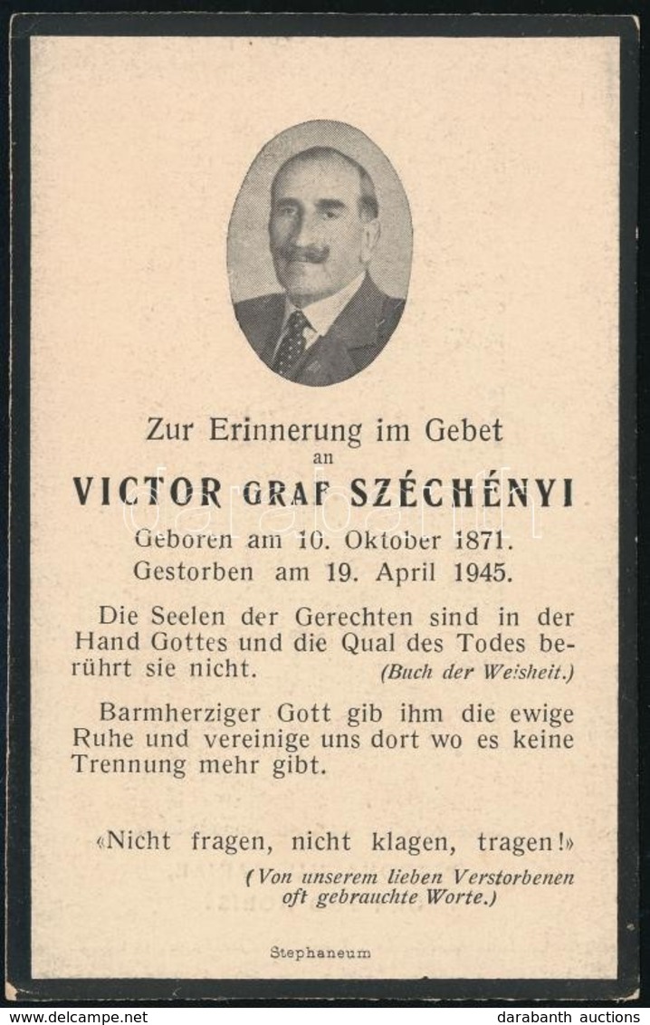 Cca 1945 Gróf Széchényi Viktor (1871-1945) Gyászlapja Két Nyelven - Ohne Zuordnung