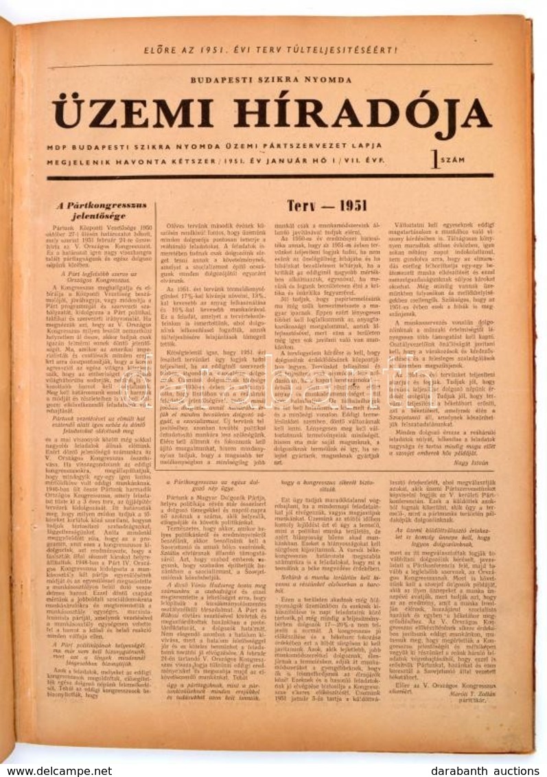 1951 A Budapesti Szikra Nyomda Üzemi Híradója, Több Szám Egybekötve - Non Classés