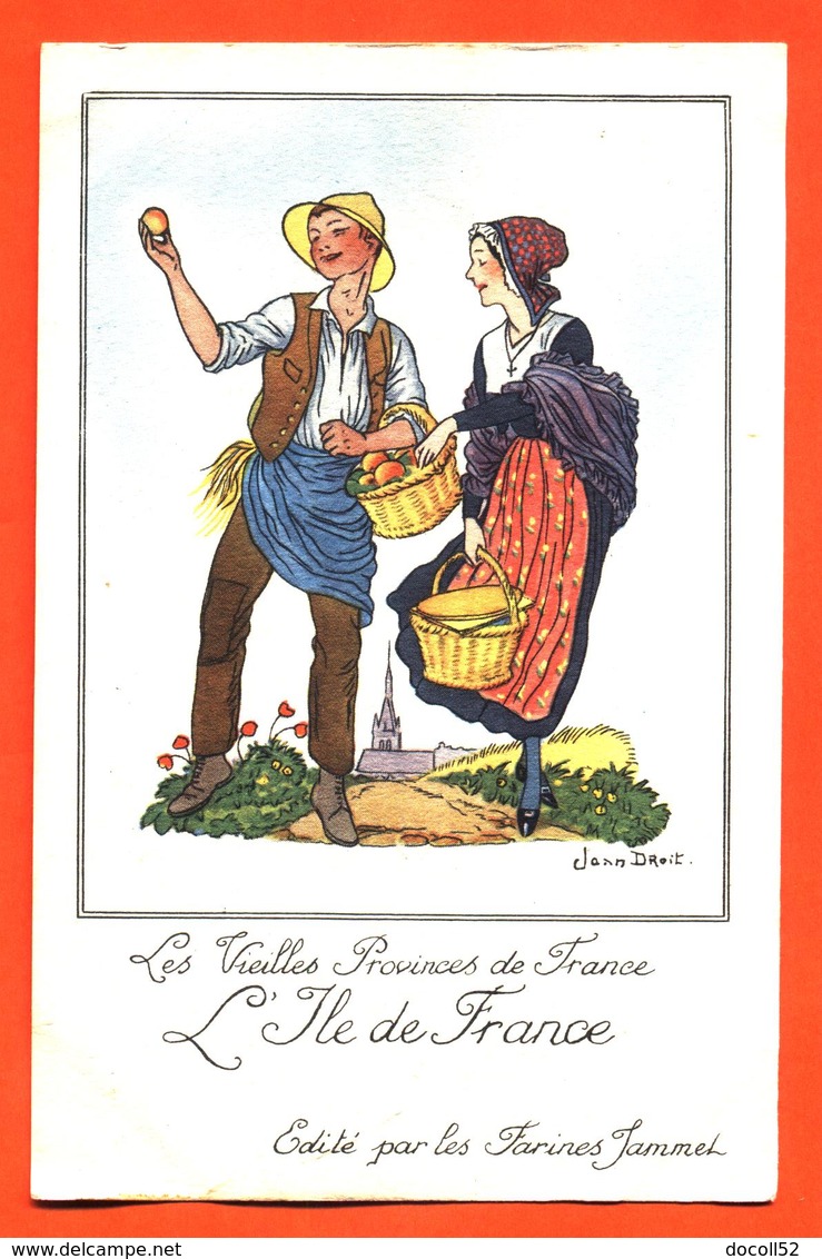 CPA Illustrée Par Jean Droit " L'ile De France " Dos Publicitaire Farines Jammet - Droit