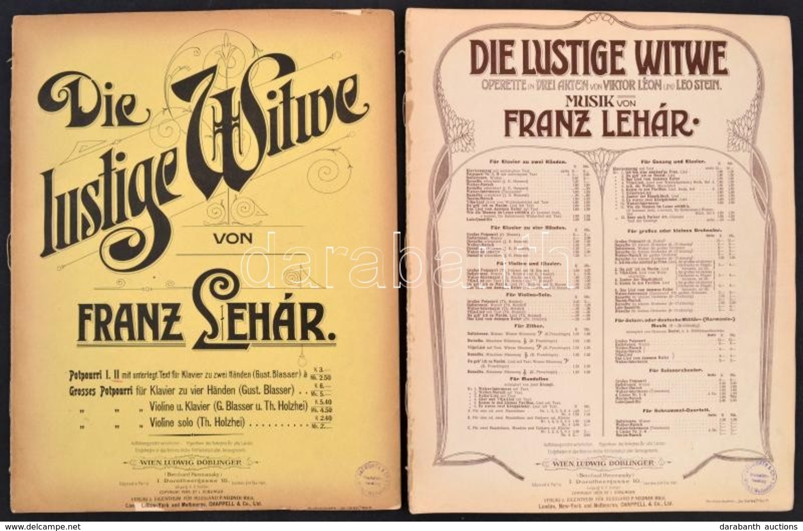 Lehár Ferenc: Die Lustige Witwe. I-II. Operette In Drei Akten Von Viktor Léon Und Leo Stein. Musik Von Franz Lehár. Wien - Autres & Non Classés