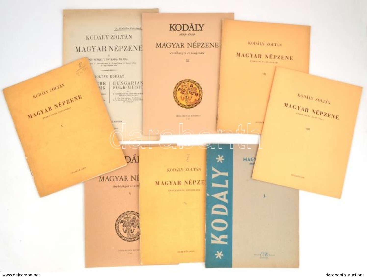 Kodály Zoltán: Magyar Népzene énekhangra, Zongorára. I-II., IV-V.,VII-VIII.,X-XI. Kotta. Bp.-Wien,1925-1955-1987,Zeneműk - Sonstige & Ohne Zuordnung