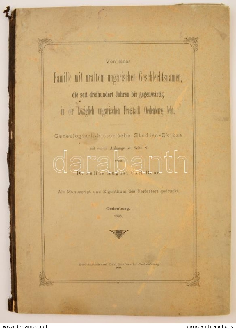 Boor, Julius August Carl: Von Einer Familie Uralten Ungarischen Geschlechtsnamen, Die Seit Dreihundert Jahren Bis Gegenw - Ohne Zuordnung