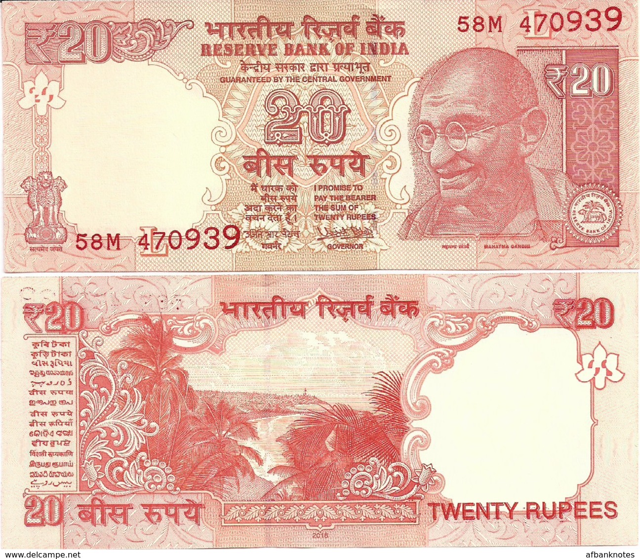 INDIA      20 Rupees      P-103ac       2018       UNC  [ Paler Colour - New Serial Number - Sign. Patel - Letter L ] - India