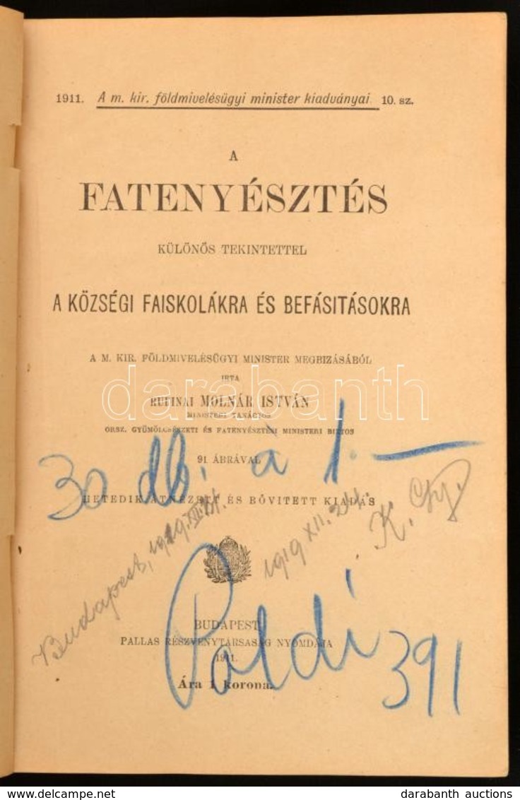 Rudinai Molnár István: A Fatenyésztés. Különös Tekintettel A Községi Faiskolákra és Befásításokra. A M. Kir. Földmivelés - Non Classés