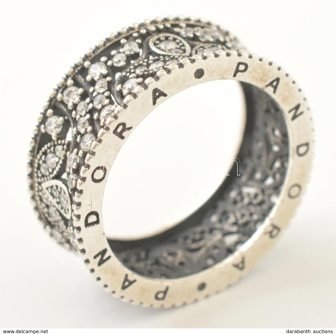 Ezüst(Ag) Apró Kövekkel Díszített Gyűrű, Pandora Jelzéssel, Méret: 55, Bruttó: 4,3 G - Sonstige & Ohne Zuordnung