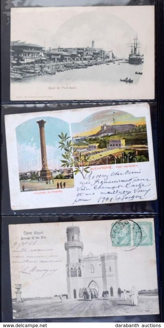 ** * 100 Db RÉGI Egyiptomi Városképes és Motívumlap Albumban / 100 Pre-1945 Egyptian Town-view And Motive Postcards In A - Non Classés
