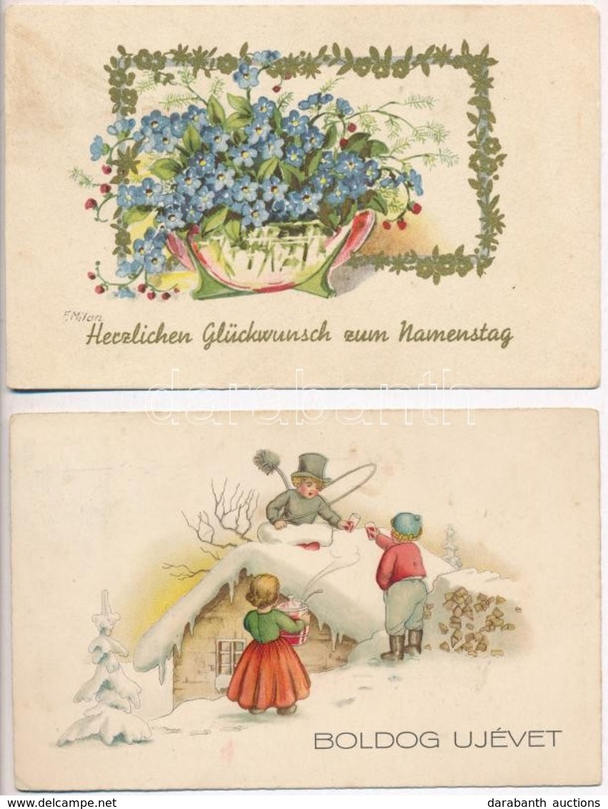 12 Db RÉGI üdvözlő Motívum Képeslap / 12 Pre-1945 Greeting Art Motive Postcards - Non Classés