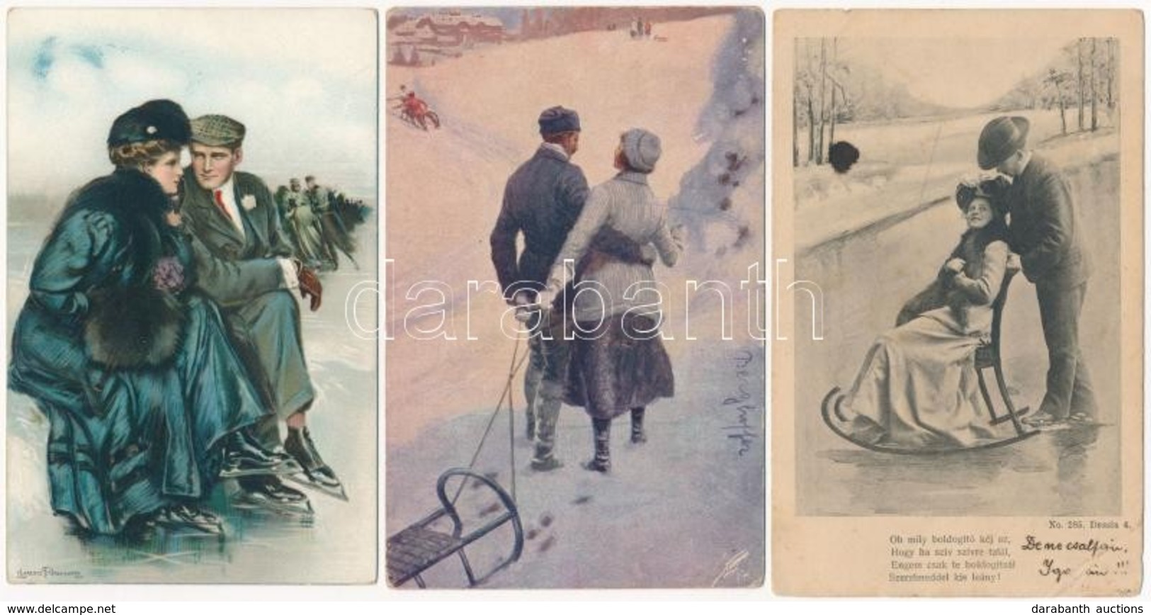 ** * 5 Db RÉGI Motívumlap: Téli Sport / 5 Pre-1945 Motive Postcards: Winter Sport - Non Classés