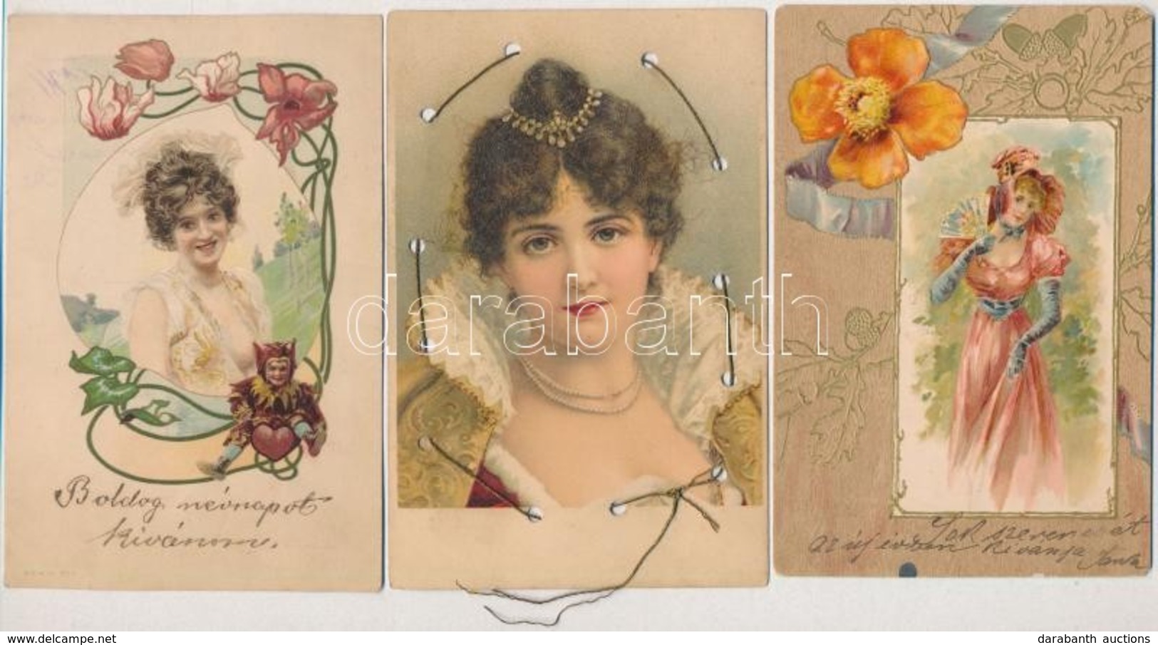 5 Db RÉGI Díszes Litho Motívum Képeslap: Hölgyek, Vegyes Minőség / 10 Pre-1905 Decorated Litho Motive Postcards In Mixed - Ohne Zuordnung