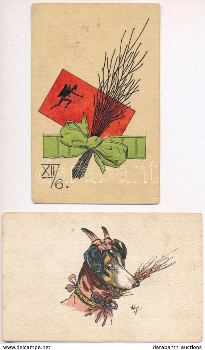 ** 2 Db RÉGI Krampuszos Motívum Képeslap / 2 Pre-1945 Krampus Greeting Art Postcards - Ohne Zuordnung