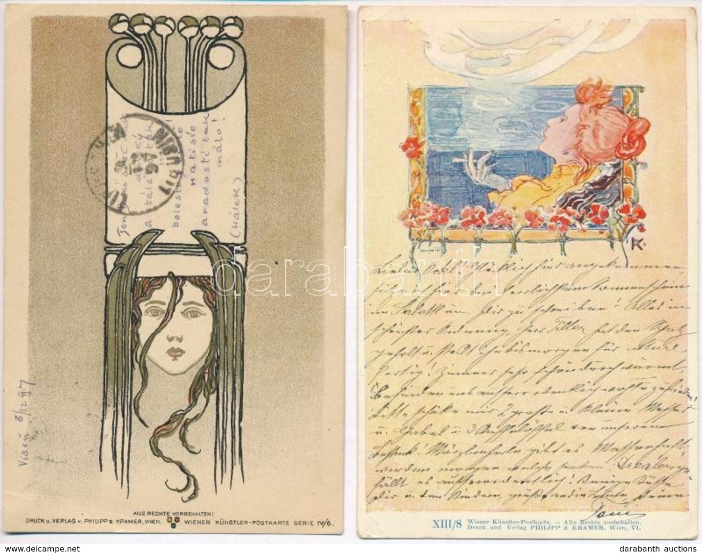 2 Db RÉGI Szecessziós Litho Művész Motívum Képeslap / 2 Pre-1945 Art Nouveau Litho Art Motive Postcards: Philipp & Krame - Ohne Zuordnung