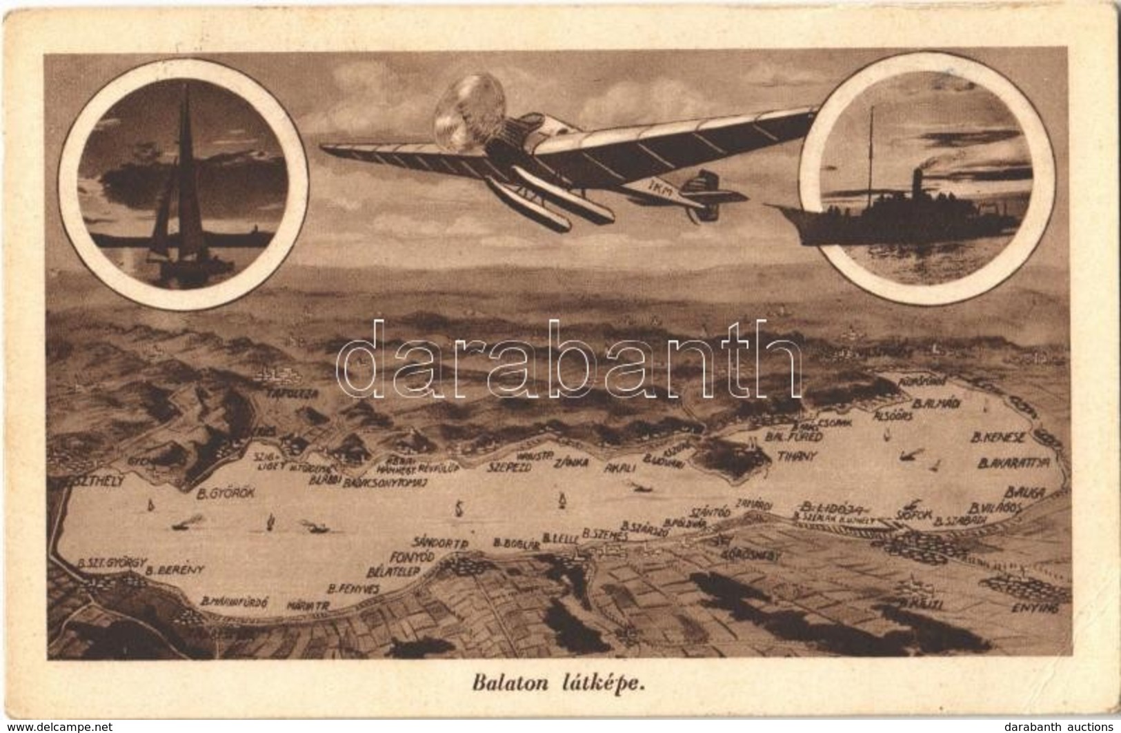 T2/T3 1940 Balaton, Térkép, Gőzhajó, Vitorlás, Hidroplán  (EK) - Ohne Zuordnung